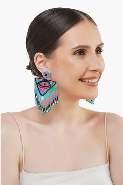 Handcrafted Triangle Evil Eye Beaded Earrings