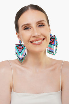 Handcrafted Triangle Evil Eye Beaded Earrings