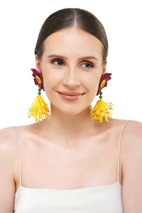 Handcrafted Maroon Floral Beaded Earrings