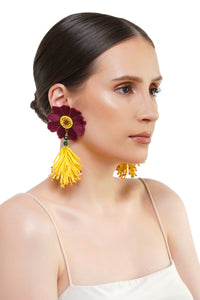 Handcrafted Maroon Floral Beaded Earrings