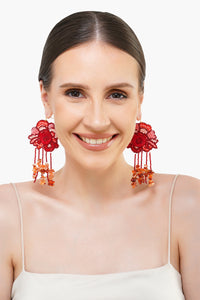 Red Lilies Beaded Earrings