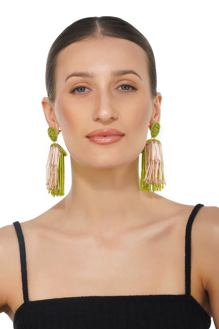 Handcrafted Lime Green Beaded Earrings