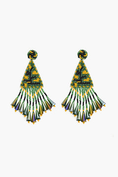 Handcrafted Green Triangle Beaded Earrings