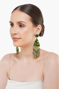 Handcrafted Green Triangle Beaded Earrings