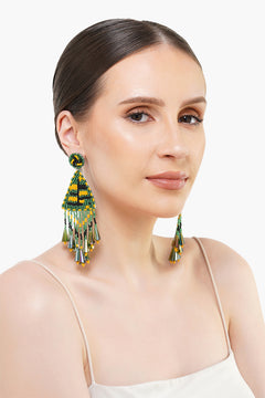 Handcrafted Green Triangle Beaded Earrings