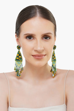Handcrafted Green Triangle Beaded Earrings