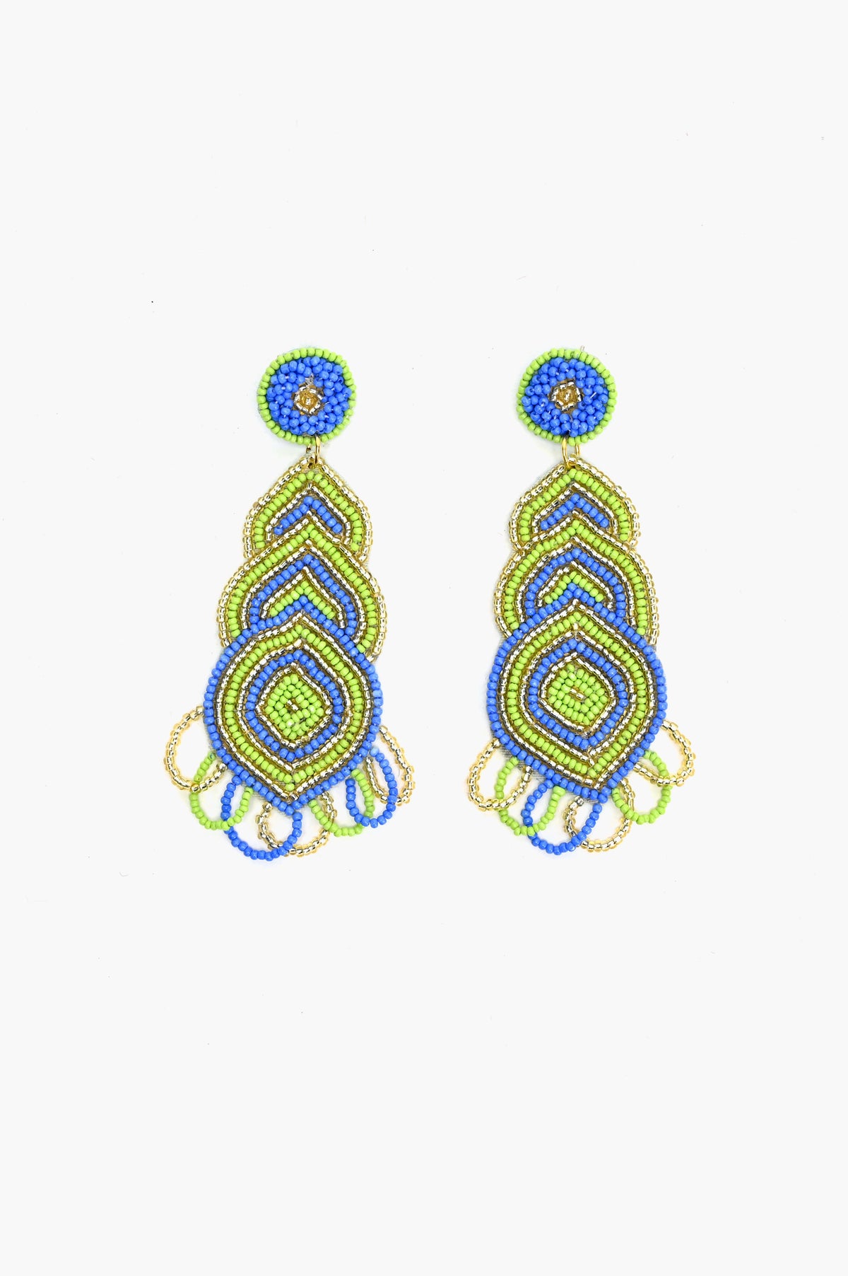 Handcrafted Blue & Lime Geometric Earrings