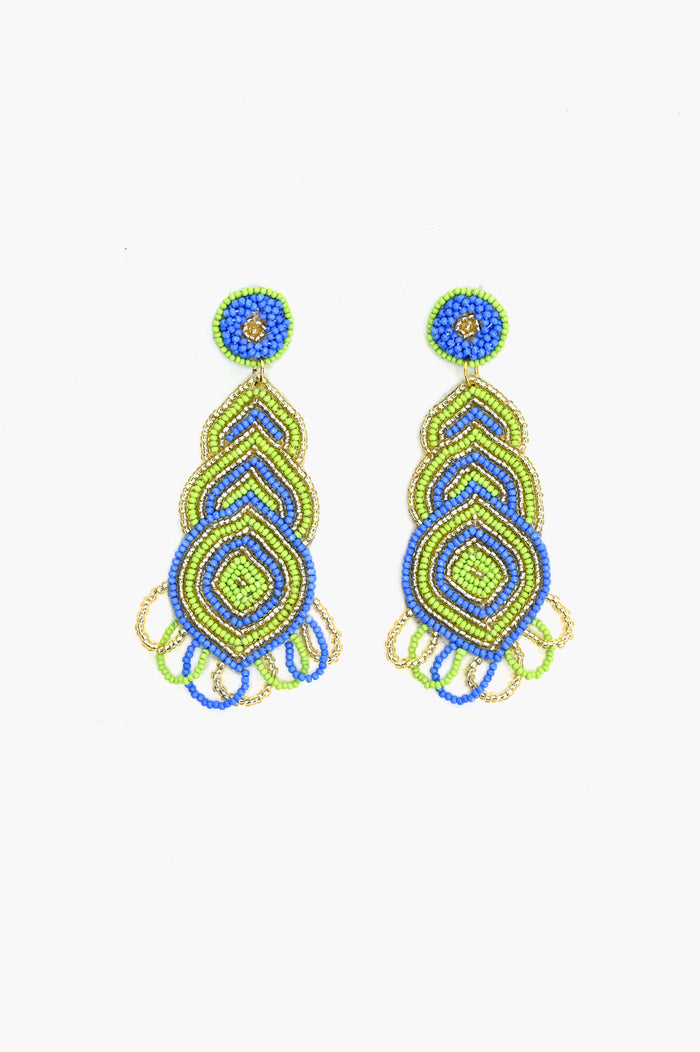 Handcrafted Blue & Lime Geometric Earrings