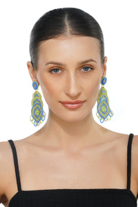 Handcrafted Blue & Lime Geometric Earrings