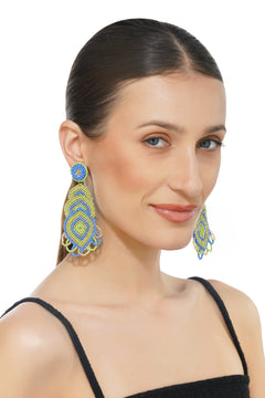 Handcrafted Blue & Lime Geometric Earrings