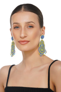 Handcrafted Blue & Lime Geometric Earrings