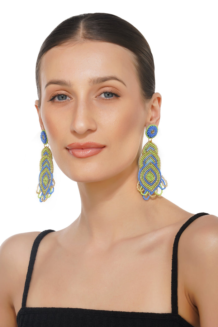 Handcrafted Blue & Lime Geometric Earrings