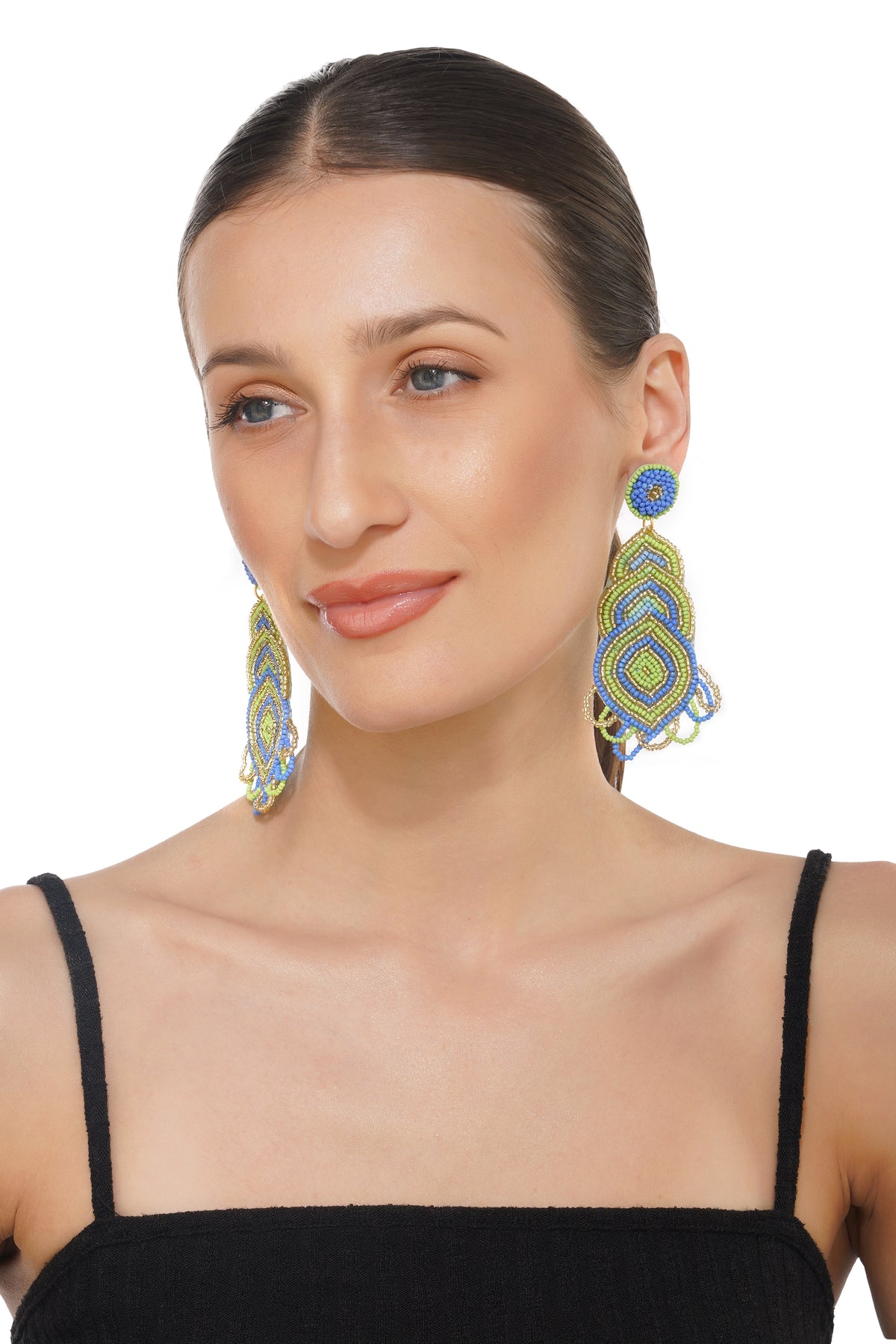 Handcrafted Blue & Lime Geometric Earrings