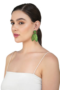Handcrafted Green Leaf Beaded Earrings