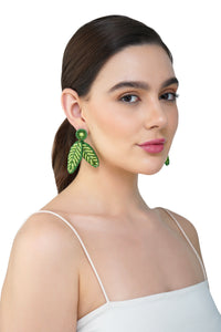 Handcrafted Green Leaf Beaded Earrings