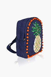 Punchy Blue Jute Mini Backpack