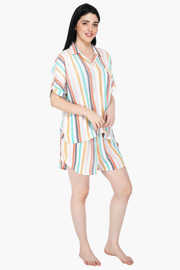 Women Multicolor Striped Loungewear Set