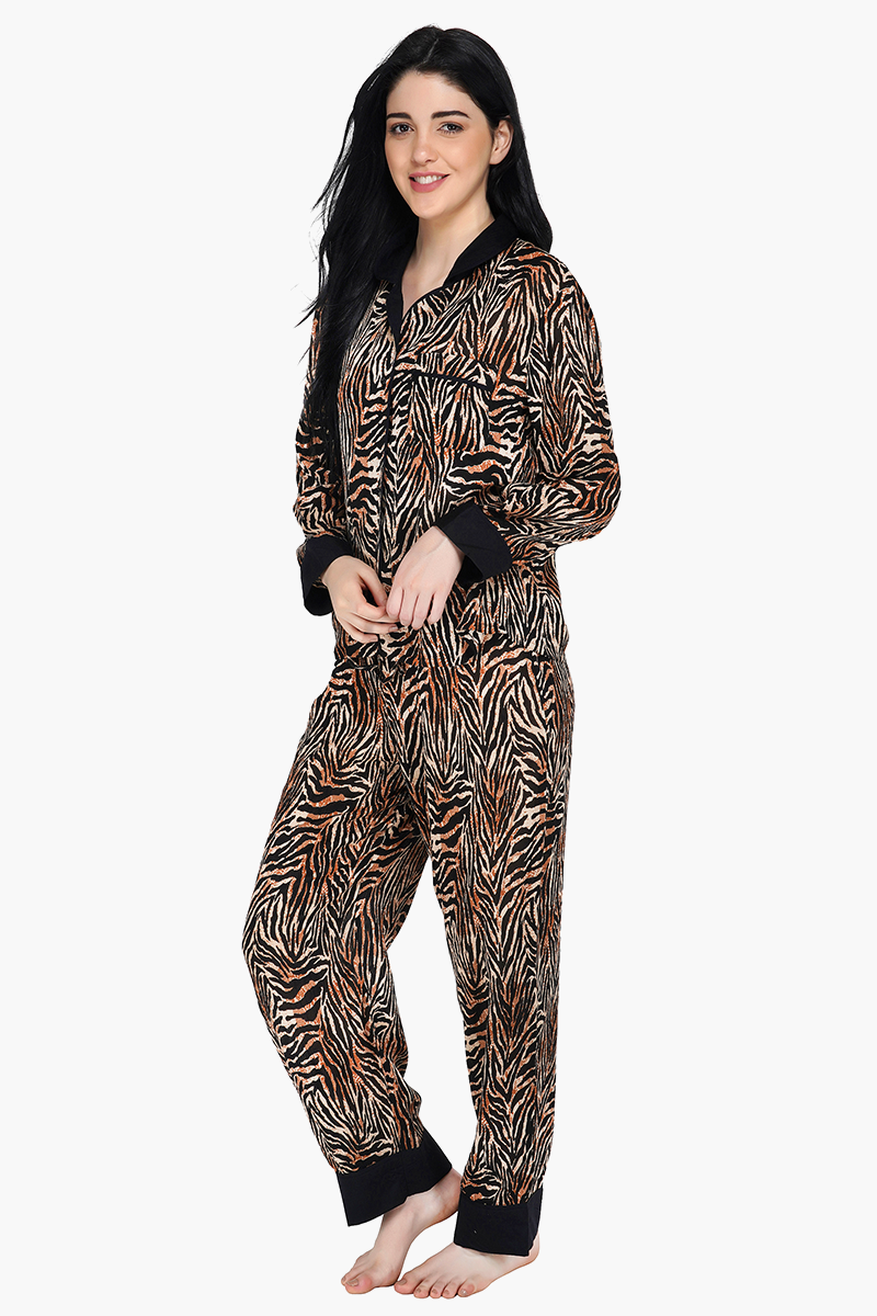 Women Brown and Black Animal Print Loungewear Set