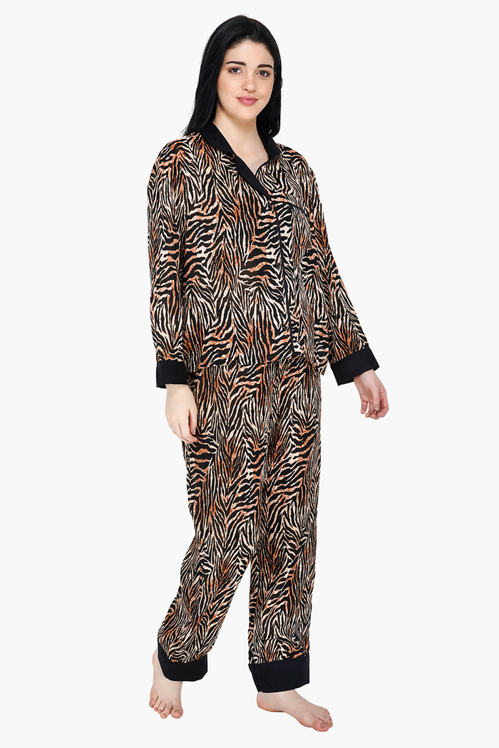 Women Brown and Black Animal Print Loungewear Set