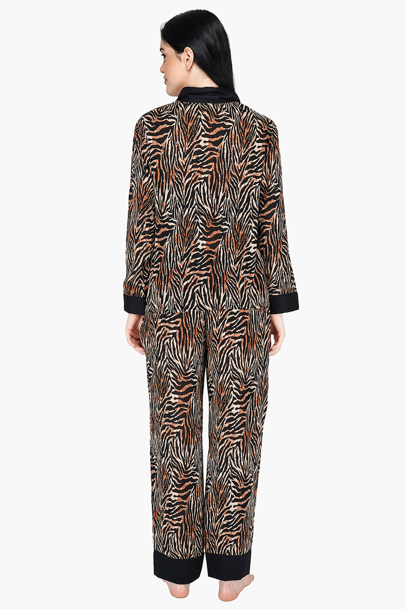 Women Brown and Black Animal Print Loungewear Set