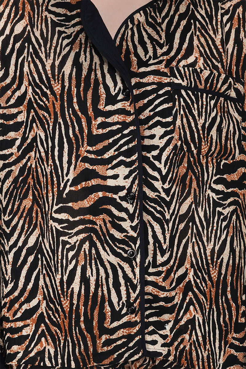 Women Brown and Black Animal Print Loungewear Set