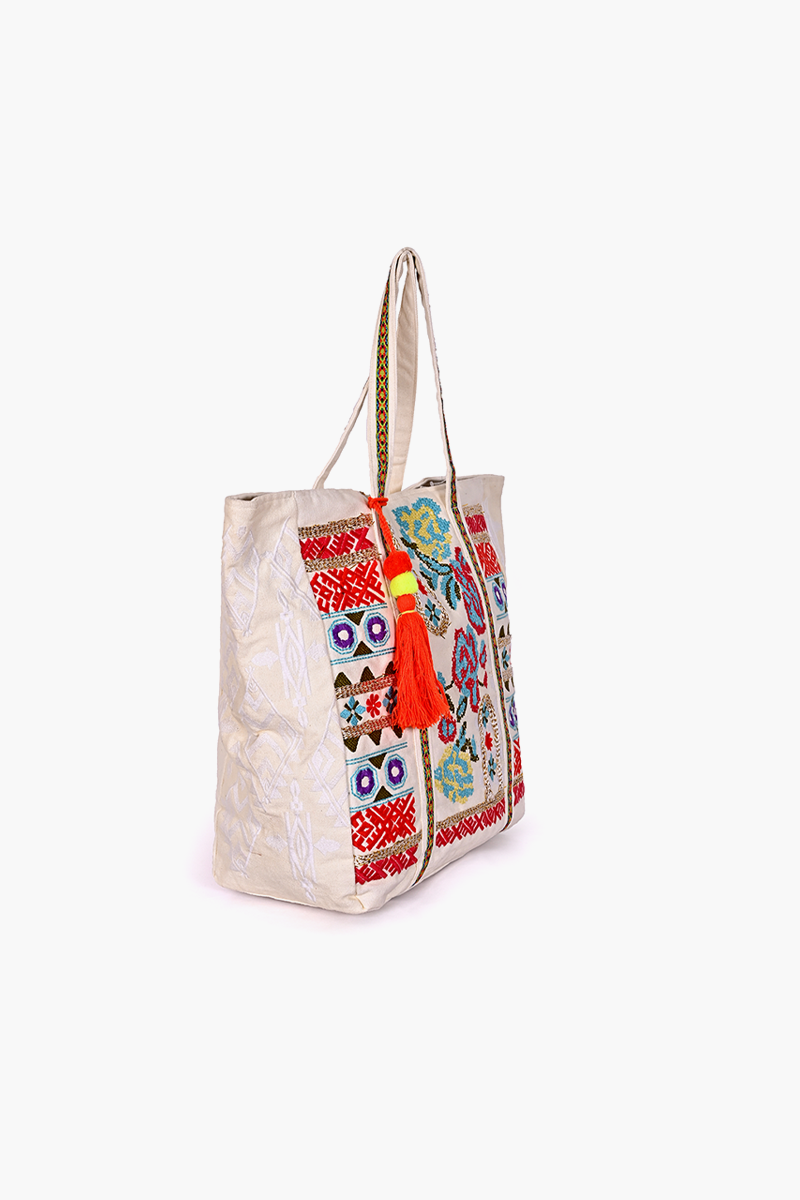 Floral Embroidered Large Tote Bag