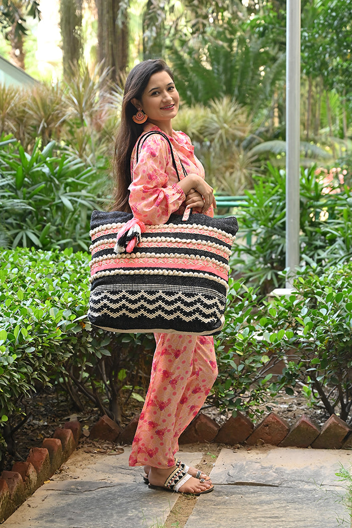 Papaya Punch Pit Loom Dhurrie Multi Purpose Tote Bag