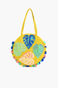 Palm Leaves Jute Round Tote Boho Beach Bags