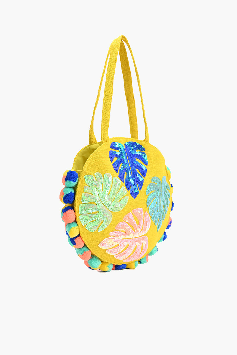 Palm Leaves Jute Round Tote Boho Beach Bags