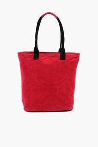 Barbados Cherry Embroidered Suede Front Pocket Tote