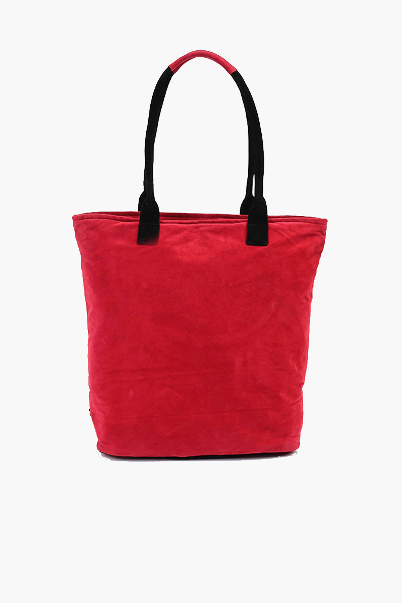 Barbados Cherry Embroidered Suede Front Pocket Tote
