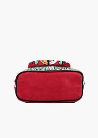 Barbados Cherry Embroidered Suede Front Pocket Tote