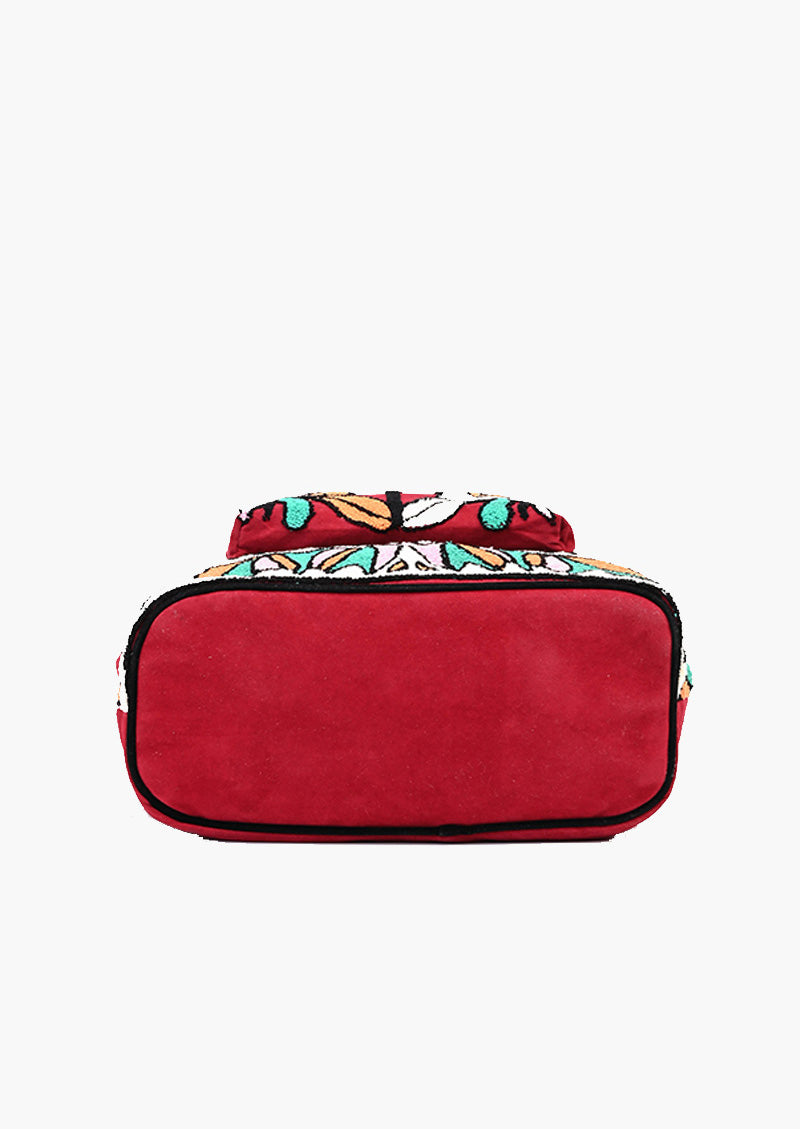 Barbados Cherry Embroidered Suede Front Pocket Tote