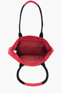 Barbados Cherry Embroidered Suede Front Pocket Tote