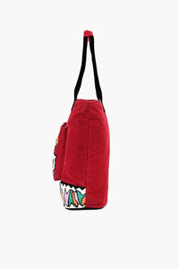 Barbados Cherry Embroidered Suede Front Pocket Tote