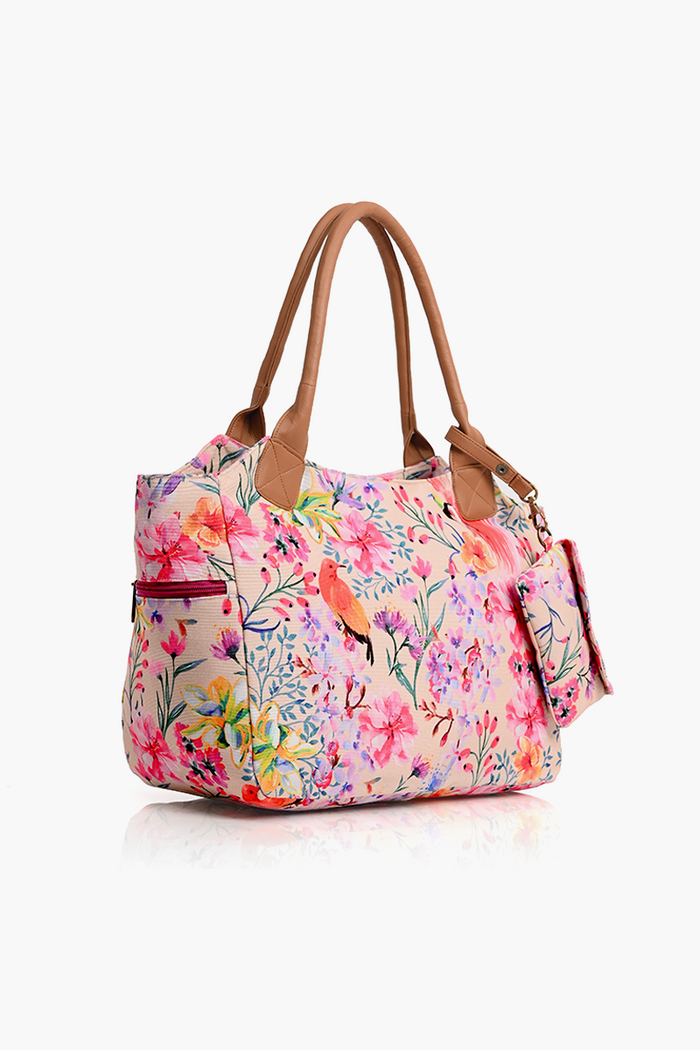 Summer Florals Printed Women Pink Handbag