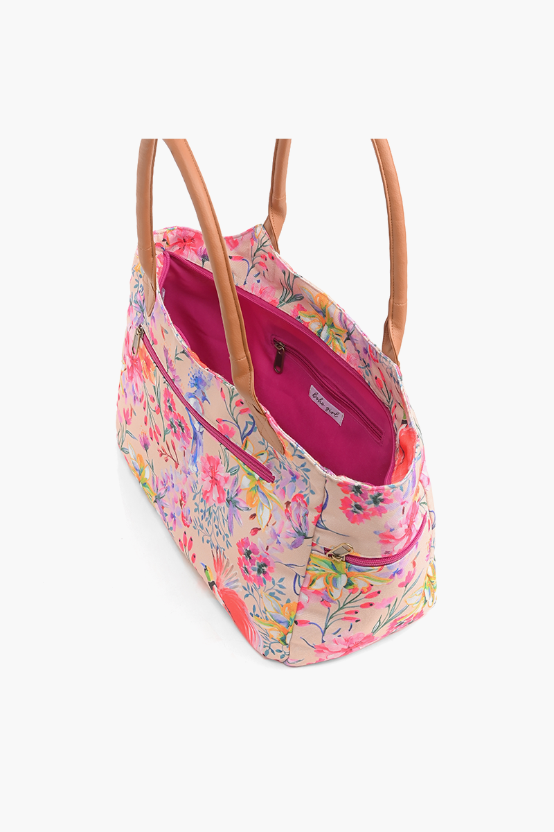 Summer Florals Printed Women Pink Handbag