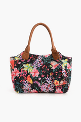 Summer Floral Printed Black Handbag