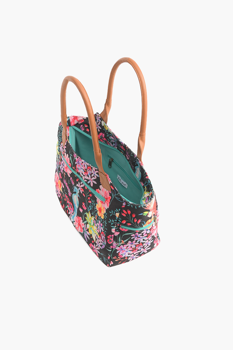 Summer Floral Printed Women Black Handbag