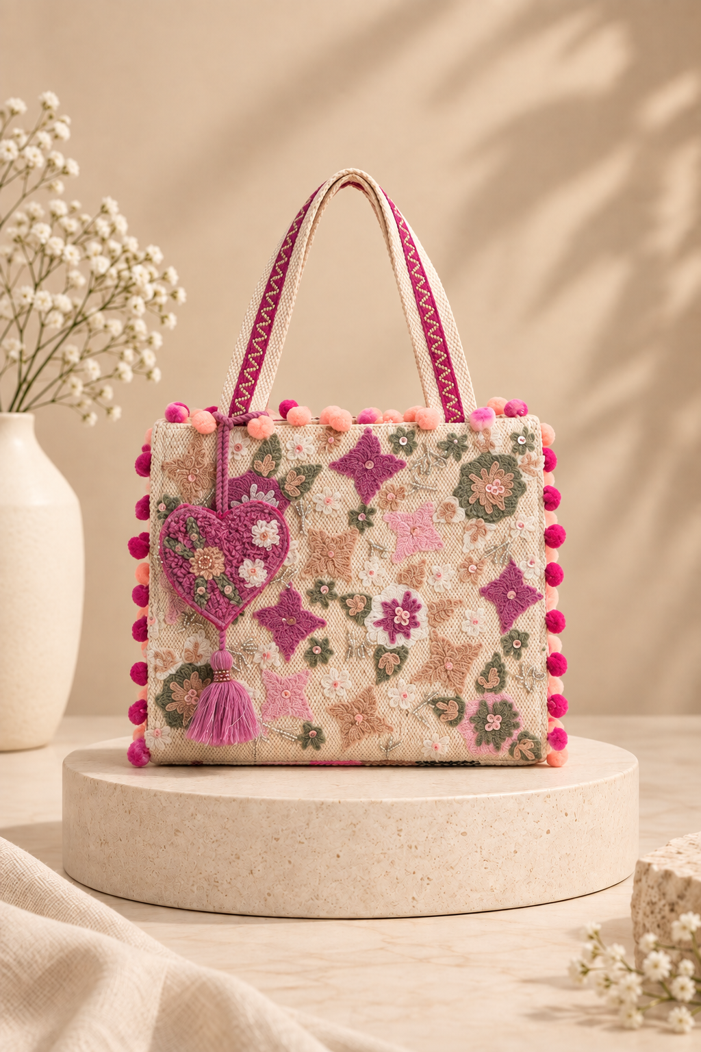 Whimsical Beige Mini Tote Bag