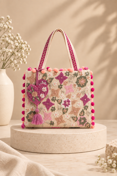 Whimsical Beige Mini Tote Bag
