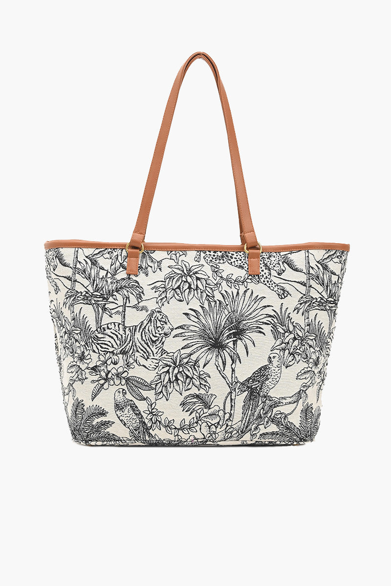 Black Toile Safari Tote Bag