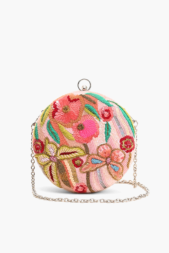 Butterfly Embellished Round Box Clutch