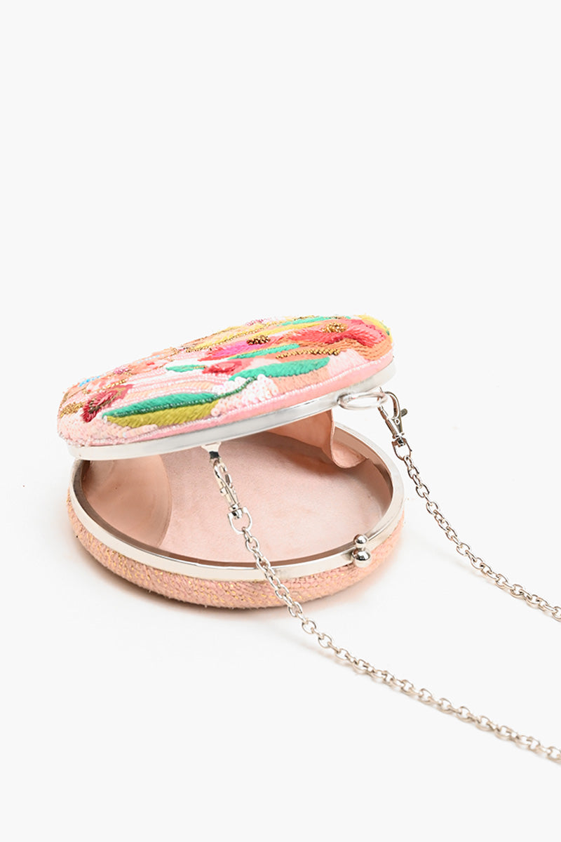 Butterfly Embellished Round Box Clutch