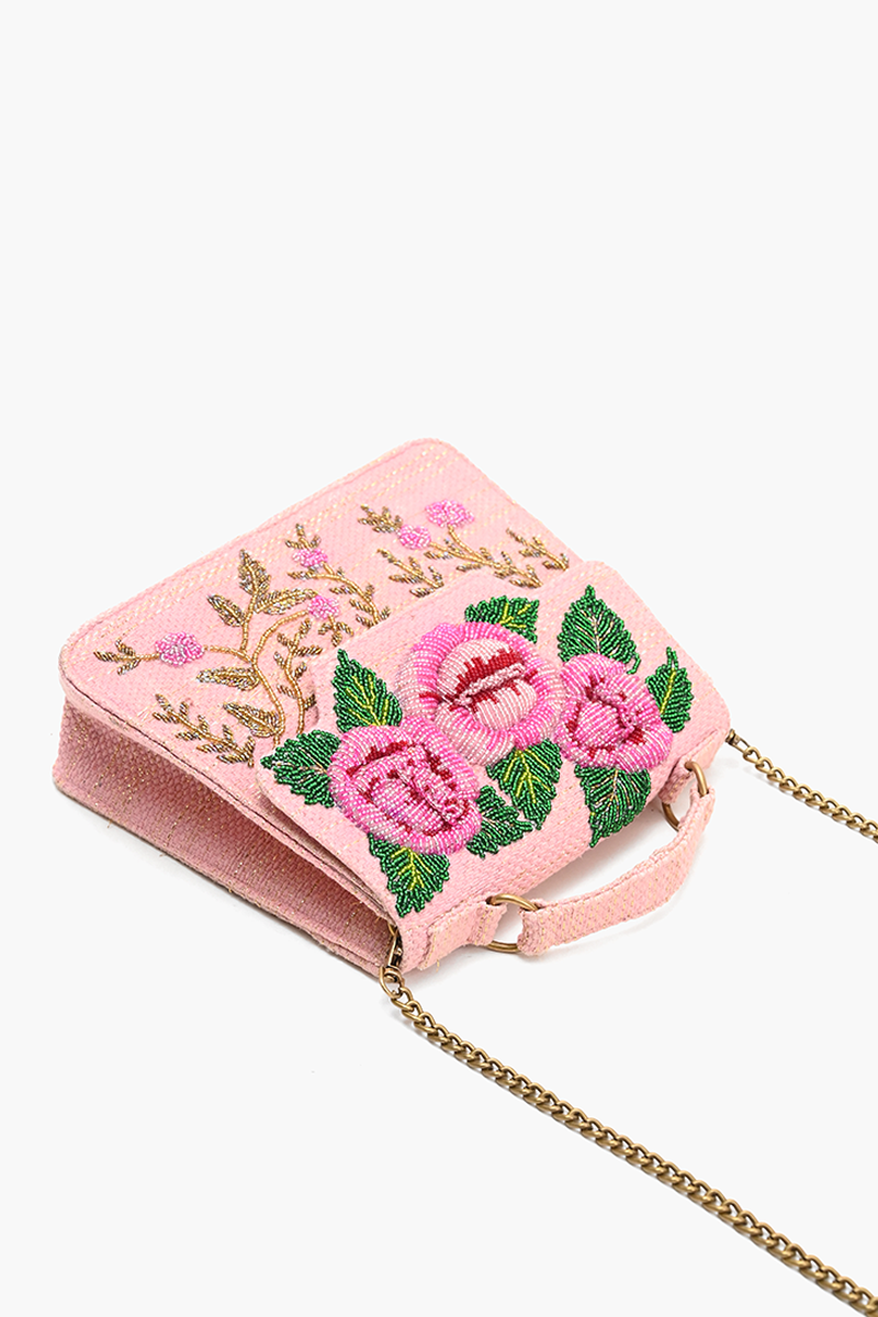Rose Embellished Handbag with Crossbody Strap