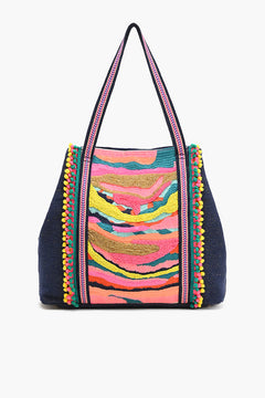 Rainbow Waves multicolor beaded jacquard tote bag