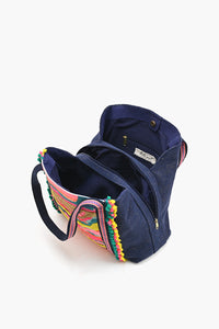 Daphne Embellished Multi-Colored Hand Beaded Navy blue Jacquard Tote