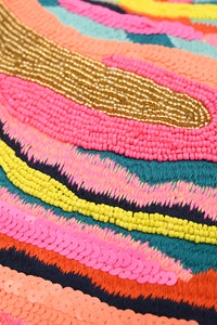 Rainbow Waves Beaded Tote Bag