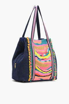 Rainbow Waves multicolor beaded jacquard tote bag