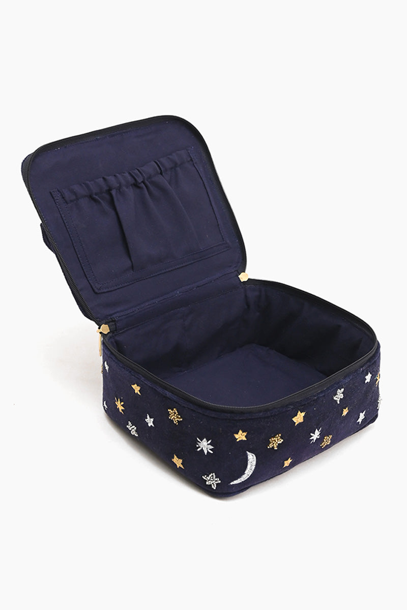 Navy Blue Star Embellished Jewellery Box